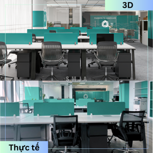 Thiết kế thi công nội thất văn phòng giống 3D